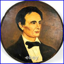 President Abraham Lincoln Painted Portrait Oil on Wood Folk Art by H. Klink 73