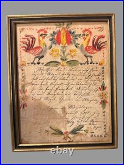 Primitive Antique Country Folk Art Pennsylvania Dutch Watercolor Fraktur Ptg