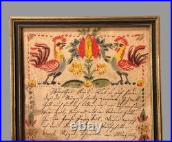 Primitive Antique Country Folk Art Pennsylvania Dutch Watercolor Fraktur Ptg