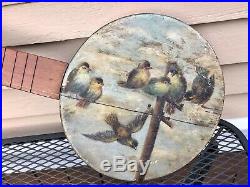 Primitive Antique Folk Art Painted Banjo, Signed Dated 1865, Birds On Wire
