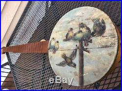 Primitive Antique Folk Art Painted Banjo, Signed Dated 1865, Birds On Wire