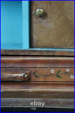 Primitive Antique Folk Art Painted Pine Hanging Medicine Cabinet Cupboard Shelf