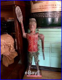 Primitive Antique Folk Art Soldier Whirligig, Hand Carved, Painted