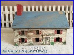 Primitive Antique Little Wood Folk Art Cottage House Original Old Paint aafa