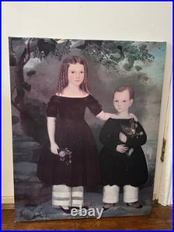 Primitive Folk Art Painting After Jefferson Gauntt Two Children