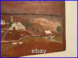 Primitive Folk Art Painting by Thomas Webb, Hand Painted on Antique Breadboard