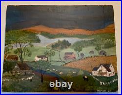 Primitive Folk Art Painting by Thomas Webb, Hand Painted on Antique Breadboard