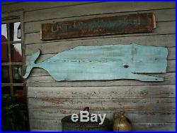Primitive Folk Art Whale Weathervane Original Blue Paint 1800s Wood Nautical