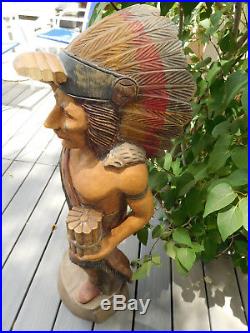 Primitive Hand Carved Folk Art 3 Foot Cigar Store Indian Statue FREE SHIPPING