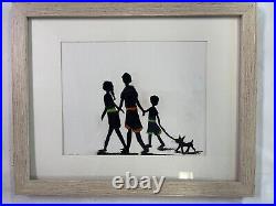 Primitive Original Hand-cut Silhouette African American Family Joyful, framed