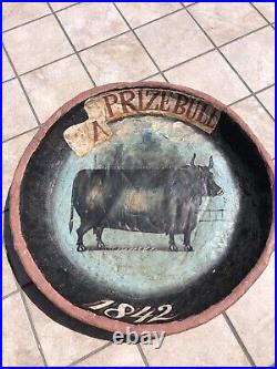 Primitive Prize Bull Folk Art Painting Paper Mache British NaiveSchool Tray