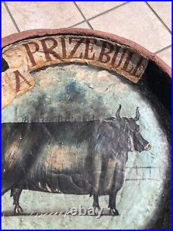 Primitive Prize Bull Folk Art Painting Paper Mache British NaiveSchool Tray