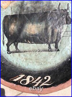 Primitive Prize Bull Folk Art Painting Paper Mache British NaiveSchool Tray