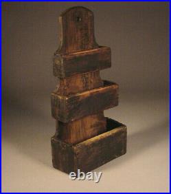 Primitive Triple Wall Box or Candle Box in Old Black Paint Folk Art