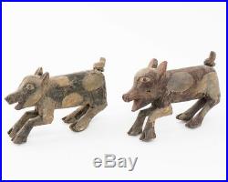 Primitive Turn of the Century Wooden Folk Art Pig Sow & 4 Piglets Painted 24 L