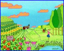 Pumpkins Pigs & Barn U PICK FARM Scarecrow Sunflowers AMERICAN FOLK ART PAINTING