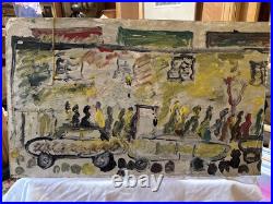 Purvis Young Original Painting Cars, People, & Building