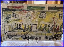 Purvis Young Original Painting Cars, People, & Building