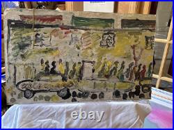 Purvis Young Original Painting Cars, People, & Building