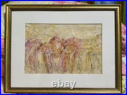 Purvis Young Wild Horses Signed Mixed Media Original