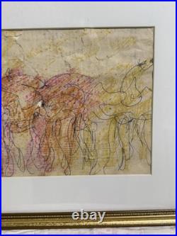 Purvis Young Wild Horses Signed Mixed Media Original