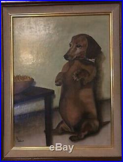 Quirky Vintage Mid-century Large Dachshund Weiner Dog Painting American Folk Art