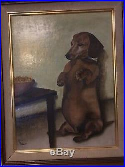 Quirky Vintage Mid-century Large Dachshund Weiner Dog Painting American Folk Art