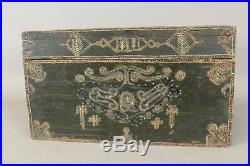 Rare 19th C Document Box In The Best Old Original Folk Art Painted Decoration