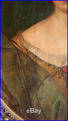 RARE Antique 19th Century VICTORIAN LADY Folk Art Framed Oval Oil Painting