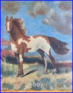 RARE Antique American Folk Art Original Oil On Tin Metal Horse Portrait Unsigned