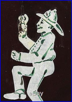 RARE Antique American Folk Art Painting 19thC Firemans Tin Parade Lantern, NR