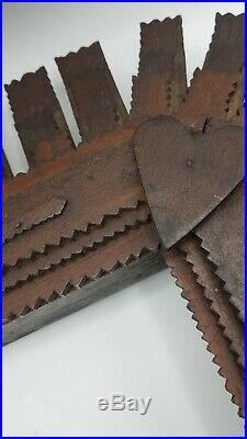 RARE Antique Primitive Early American Folk Tramp Art Heart Wood Picture Frame
