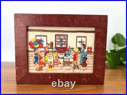 RARE Vintage Original Nancy Stewart Bassford Birthday Party Folk Art Painting