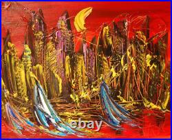 RED SKY NYC SUPERB PAINTING Abstract Pop Art Painting Canvas Gallery G7T