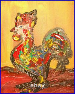 ROOSTER FOLK ART ABSTRACT Painting Original Oil STRETCHED Canvas Gallery