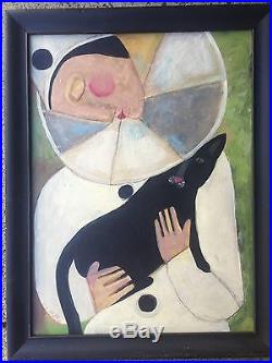 ROSE WALTON AMERICAN PA Folk Art Paintingthe Jugglers Cat