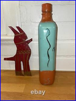 R A Miller Folk Art Painted Metal Devil And Bottle