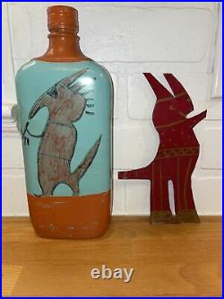 R A Miller Folk Art Painted Metal Devil And Bottle