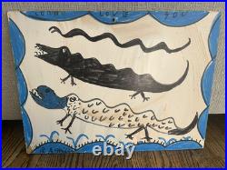 R. A. Miller Folk Art Snake Alligator Monster Lord Love You Marker on Wood Panel R. A. Miller Folk Art Snake Alligator Monster Lord Love You Marker on Wood Panel