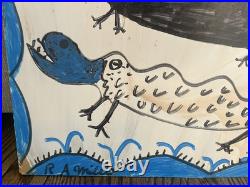 R. A. Miller Folk Art Snake Alligator Monster Lord Love You Marker on Wood Panel R. A. Miller Folk Art Snake Alligator Monster Lord Love You Marker on Wood Panel