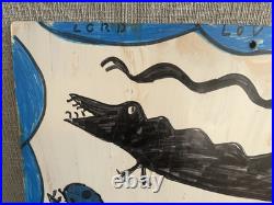 R. A. Miller Folk Art Snake Alligator Monster Lord Love You Marker on Wood Panel R. A. Miller Folk Art Snake Alligator Monster Lord Love You Marker on Wood Panel