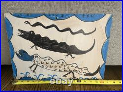 R. A. Miller Folk Art Snake Alligator Monster Lord Love You Marker on Wood Panel R. A. Miller Folk Art Snake Alligator Monster Lord Love You Marker on Wood Panel
