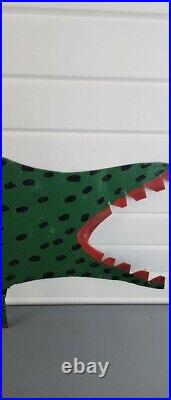 R A Miller Green Alligator Painting on Metal Cut Out Outsider Art Folk Art 41