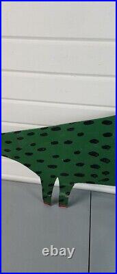 R A Miller Green Alligator Painting on Metal Cut Out Outsider Art Folk Art 41