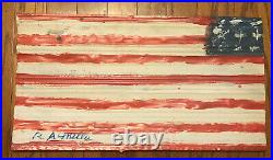R. A. Miller Painted Metal Flag Outsider Folk Art Corrugated tin