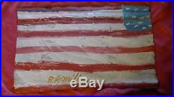 R. A. Miller folk art paintings on metal 2 SIDED American Flag