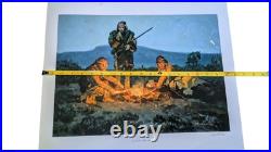 R. Grinnell Trappers Around the Campfire Cutting Up a Critter Oil Painting 1933