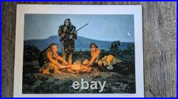 R. Grinnell Trappers Around the Campfire Cutting Up a Critter Oil Painting 1933