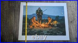 R. Grinnell Trappers Around the Campfire Cutting Up a Critter Oil Painting 1933