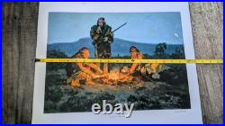 R. Grinnell Trappers Around the Campfire Cutting Up a Critter Oil Painting 1933